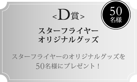 D賞 50名様 スターフライヤーオリジナルグッズ スターフライヤーのオリジナルグッズを50名様にプレゼント！